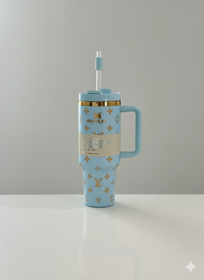 40oz Luxury-Inspired Quencher Tumbler – Light Blue