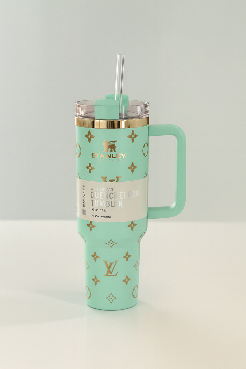 40oz Luxury-Inspired Quencher Tumbler – Aqua Blue